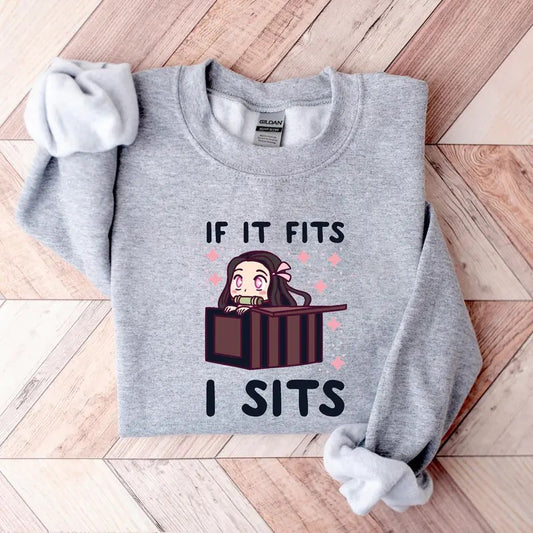 Demon Slayer Nezuko "If It Fits, I Sits" Sweatshirt Hoodie Sweatshirt, Hoodie, Comfort Colors
