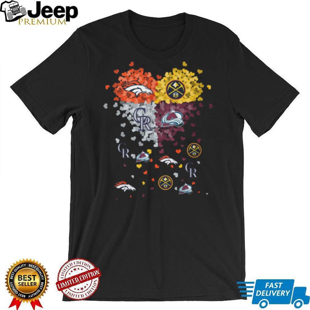 Denver Sports Teams Heart Mosaic T Shirt Broncos, Nuggets, Rockies, Avalanche
