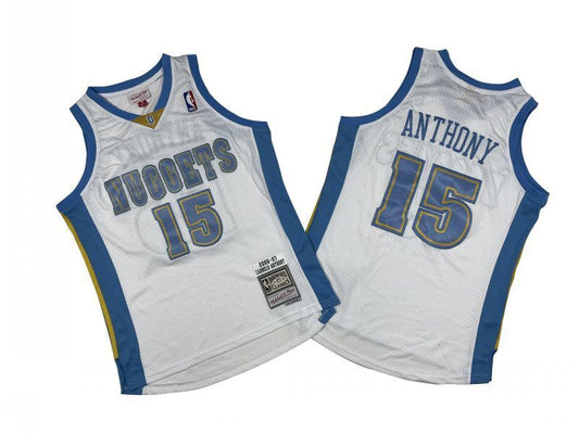 Denver Nuggets #15 Carmelo Anthony m&n jersey white