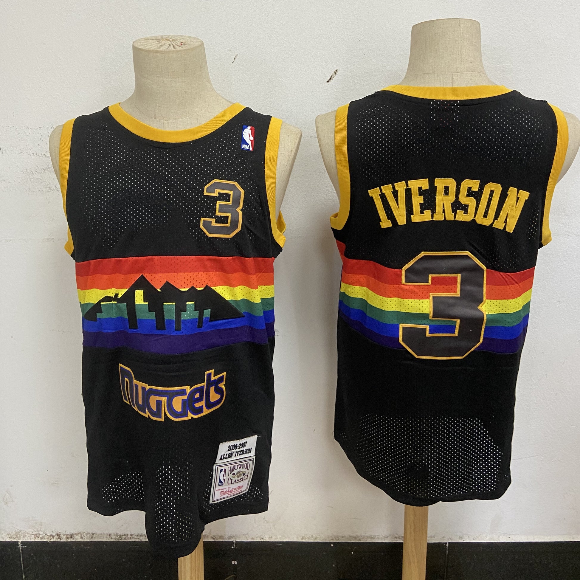 Denver Nuggets #3 Allen Iverson Nuggets 3 # Iverson White Premium Mesh Jersey Style 1