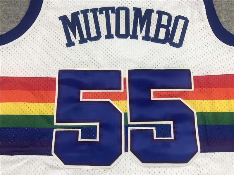 Denver Nuggets #55 Dikembe Mutombo Nuggets 55 Retro White Edition Style 1