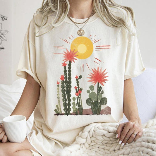Desert Cactus, Sun Succulent,  Western, Plants, Tshirt, Women's Crew Neck, Crewneck