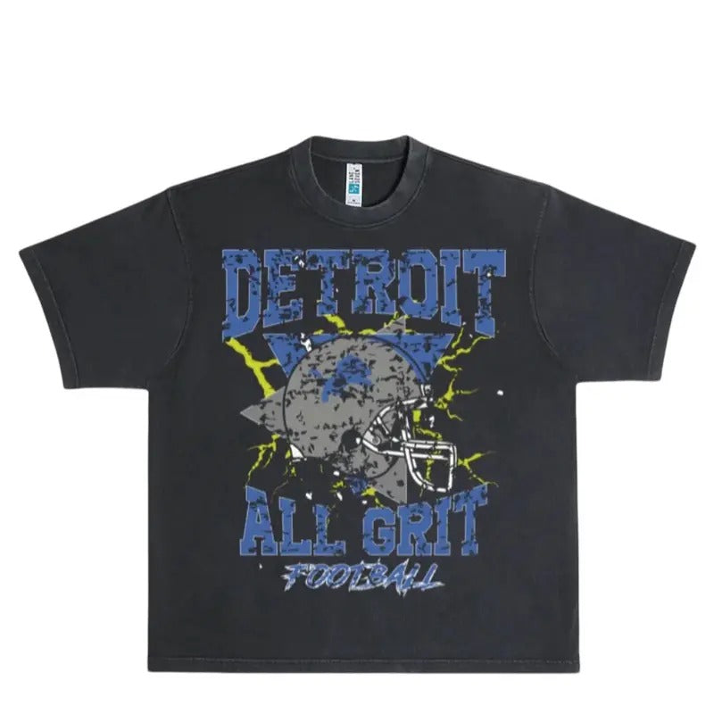 Detroit All Grit Urban Heavy Washed Lion.s - Menswear Top with Original Design and Stylish Fit Classic Cotton T-Shirt Streetwear