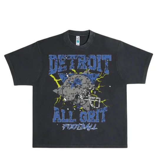 Detroit All Grit Urban Heavy Washed Lion.s - Menswear Top with Original Design and Stylish Fit Classic Cotton T-Shirt Streetwear