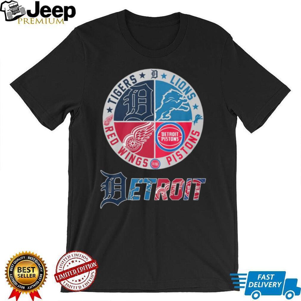 Detroit City Of Champions Tigers Lions Red Wings Pistons Circular Logo T Shirt