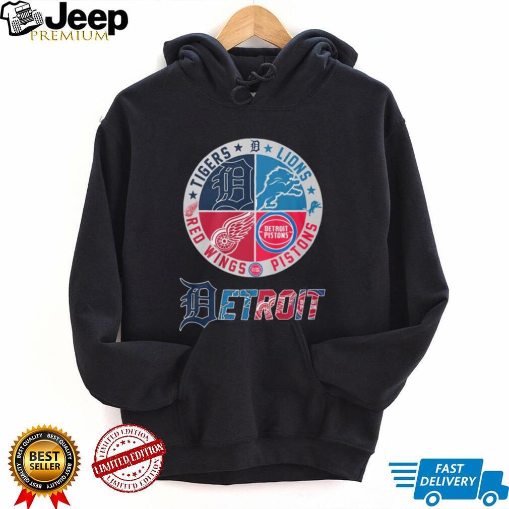Detroit City Of Champions Tigers Lions Red Wings Pistons Circular Logo T Shirt