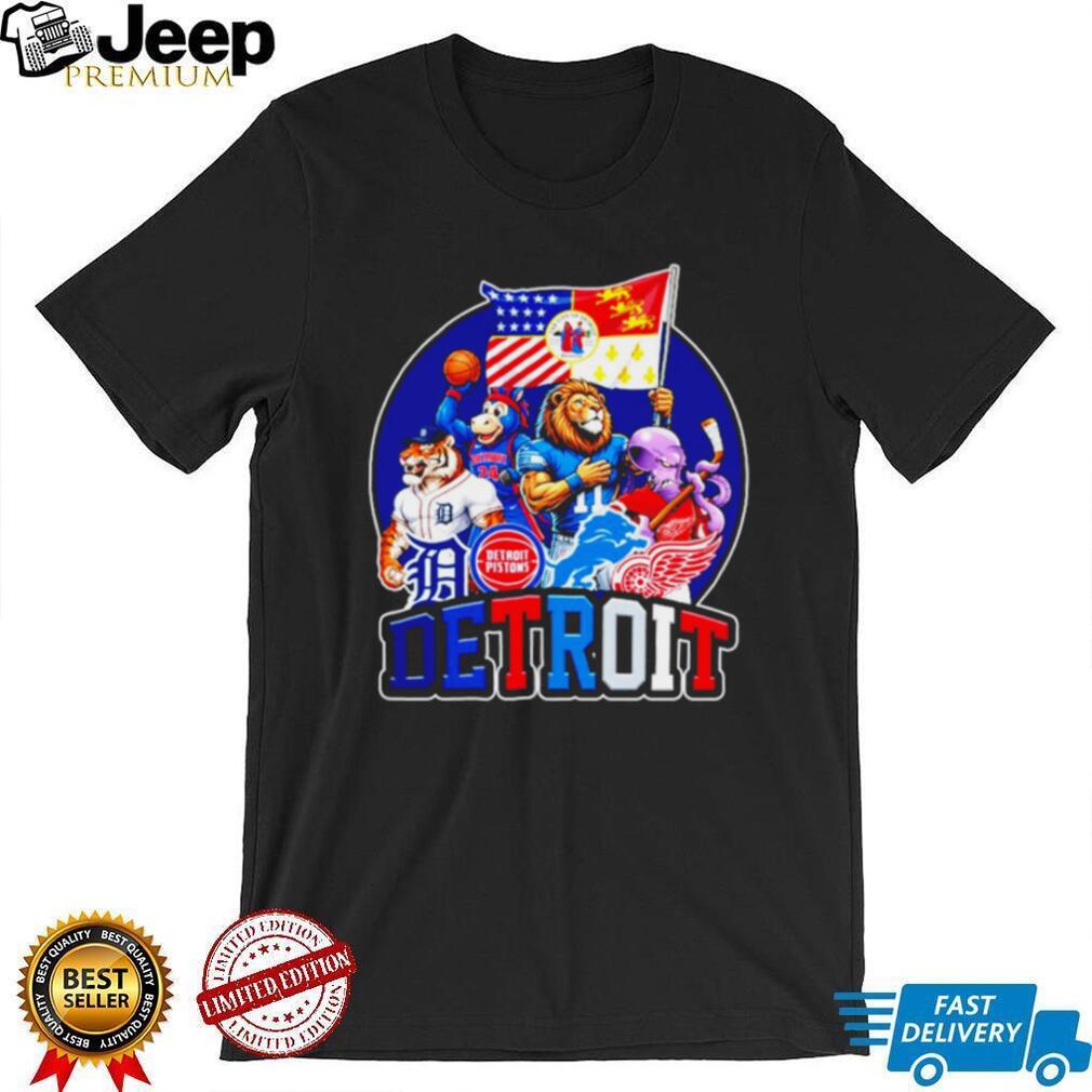 Detroit City Sports Mascots Flag Logo Tigers Lions Pistons Red Wings T Shirt