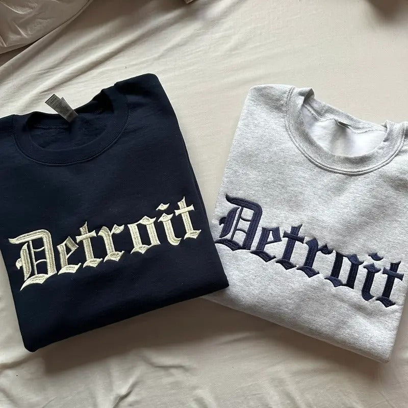 Detroit Embroidered Sweatshirt, Michigan Sweatshirt, University State Inspired