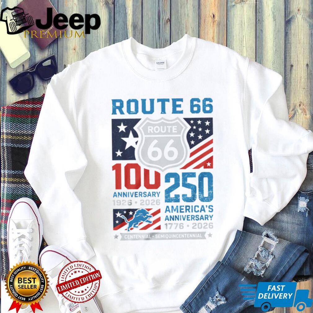 Detroit Lions Route 66 100th Anniversary T Shirt US Semiquincentennial 2026 T Shirt