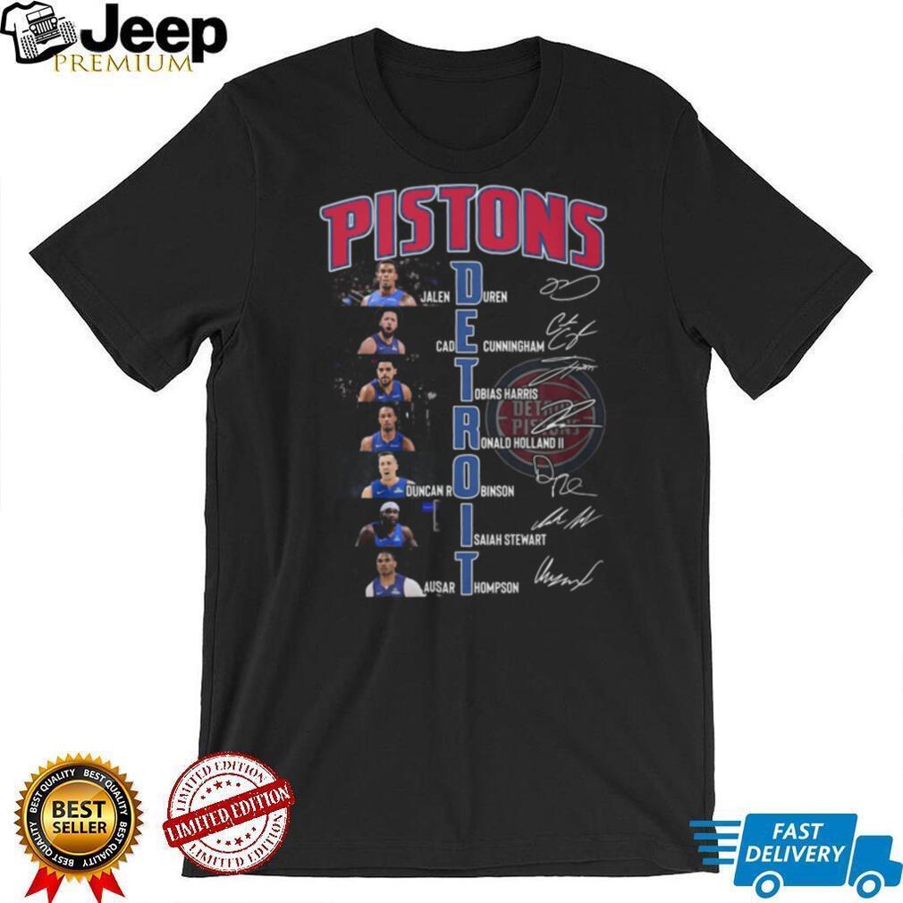 Detroit Pistons Team Roster Signatures Vertical Typography Basketball T Shirt