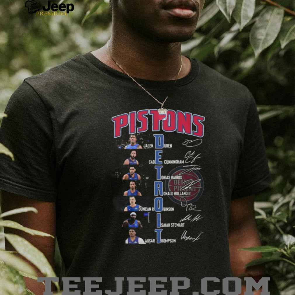 Detroit Pistons Team Roster Signatures Vertical Typography Basketball T Shirt