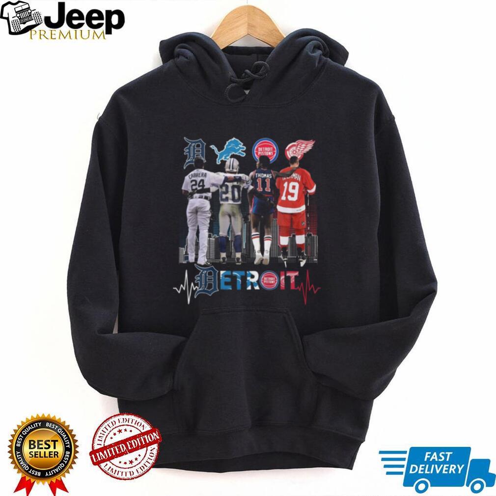 Detroit Sports Icons Skyline Heartbeat T Shirt Cabrera, Sanders, Thomas, Yzerman