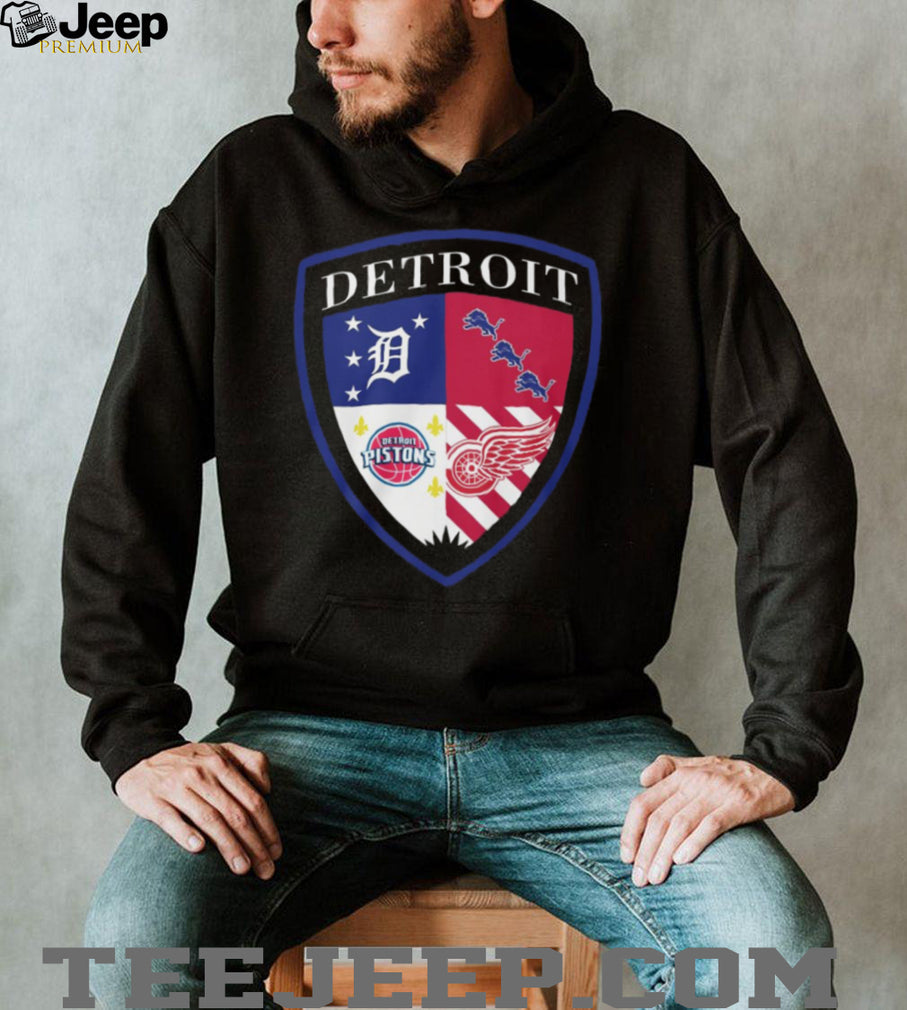 Detroit Sports Shield Heritage T Shirt Multi Team Fan Graphic T Shirt
