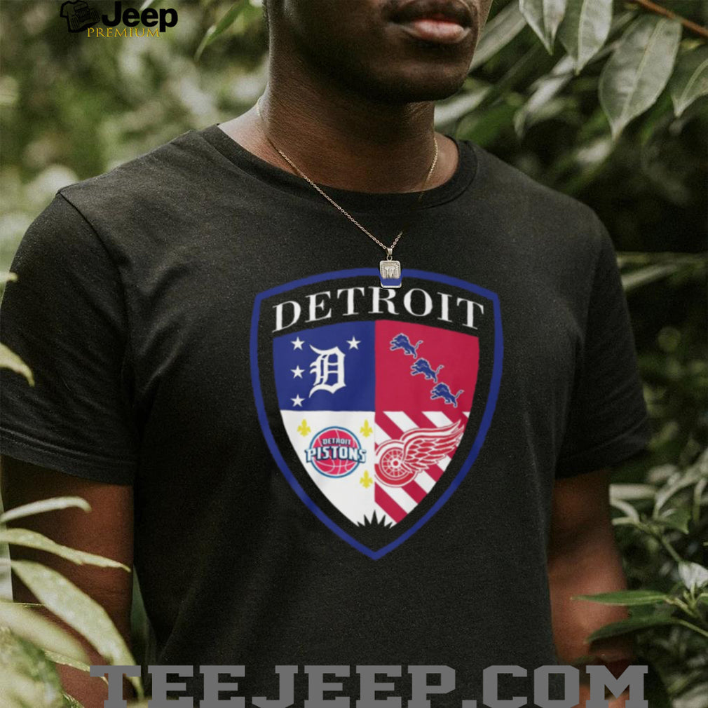 Detroit Sports Shield Heritage T Shirt Multi Team Fan Graphic T Shirt