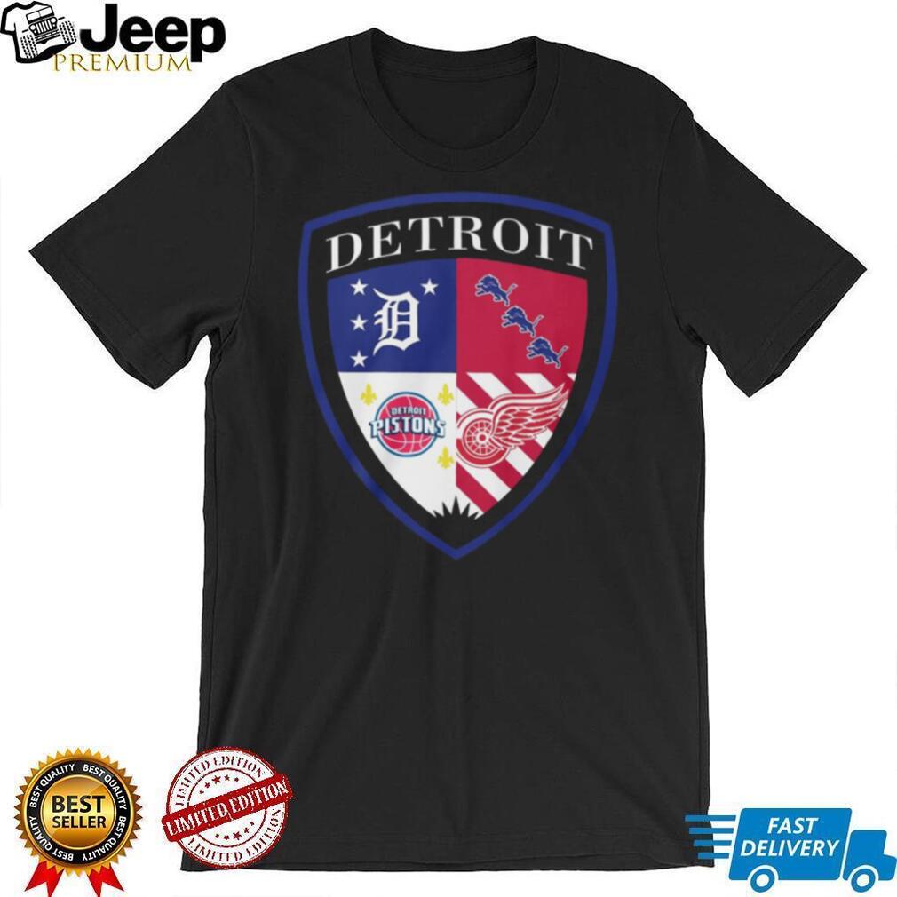Detroit Sports Shield Heritage T Shirt Multi Team Fan Graphic T Shirt