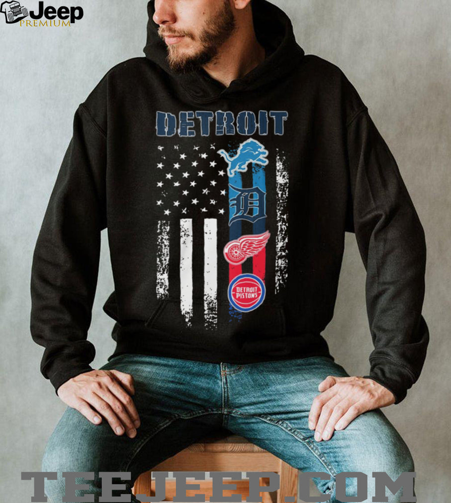 Detroit Sports Teams American Flag Vertical Stripe T Shirt
