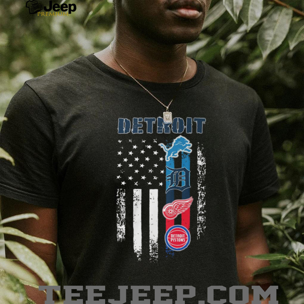 Detroit Sports Teams American Flag Vertical Stripe T Shirt