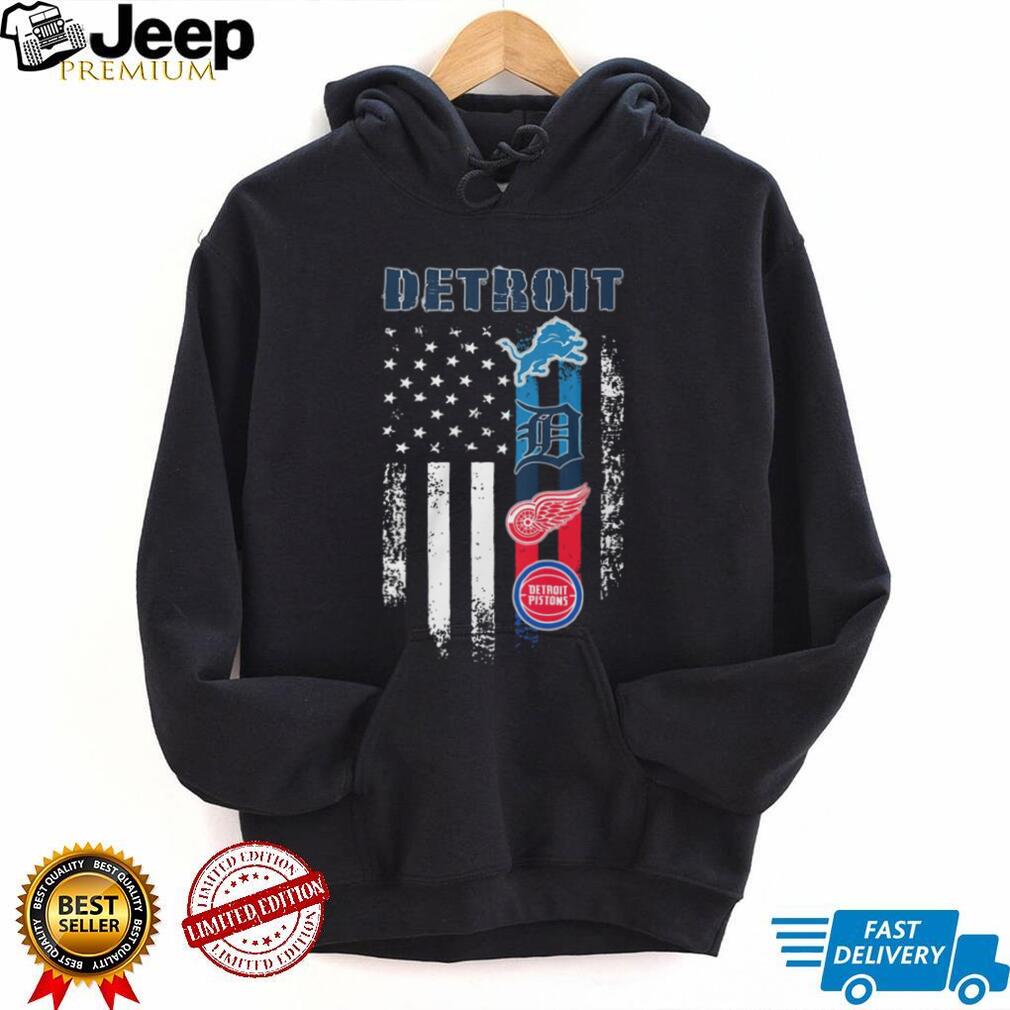 Detroit Sports Teams American Flag Vertical Stripe T Shirt
