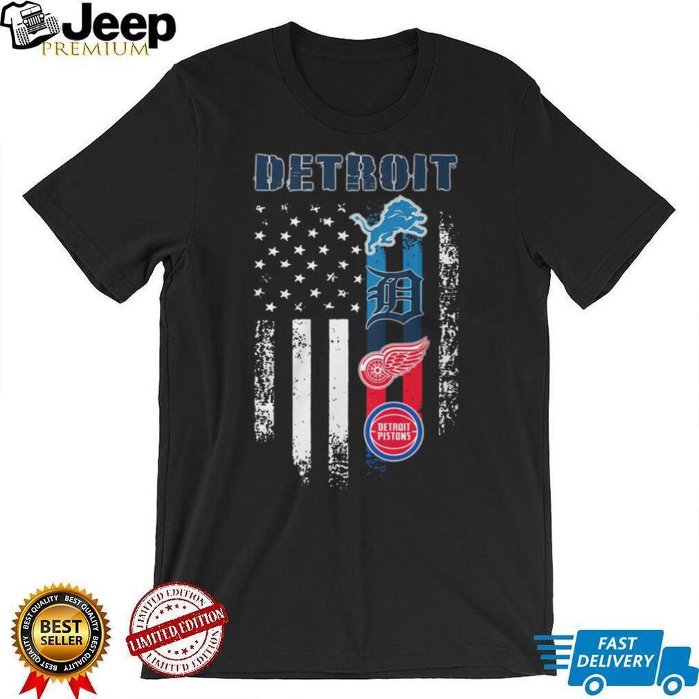 Detroit Sports Teams American Flag Vertical Stripe T Shirt
