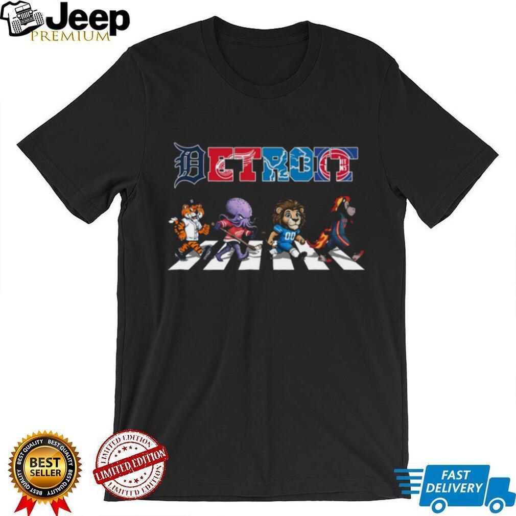 Detroit Sports Teams Mascots Abbey Road Crossing Tigers Red Wings Lions Pistons T Shirt