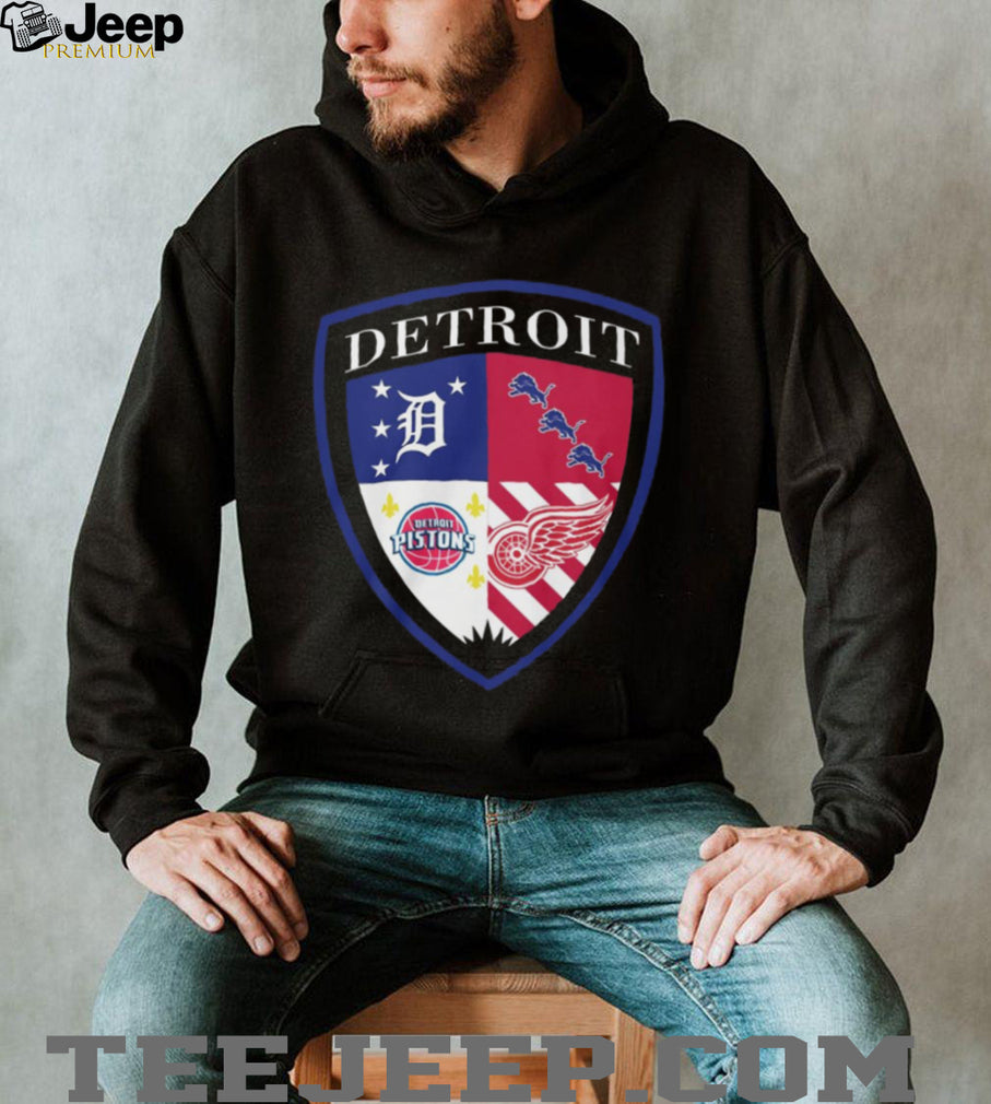 Detroit Sports Teams Shield Tigers Lions Pistons Red Wings Crest T Shirt