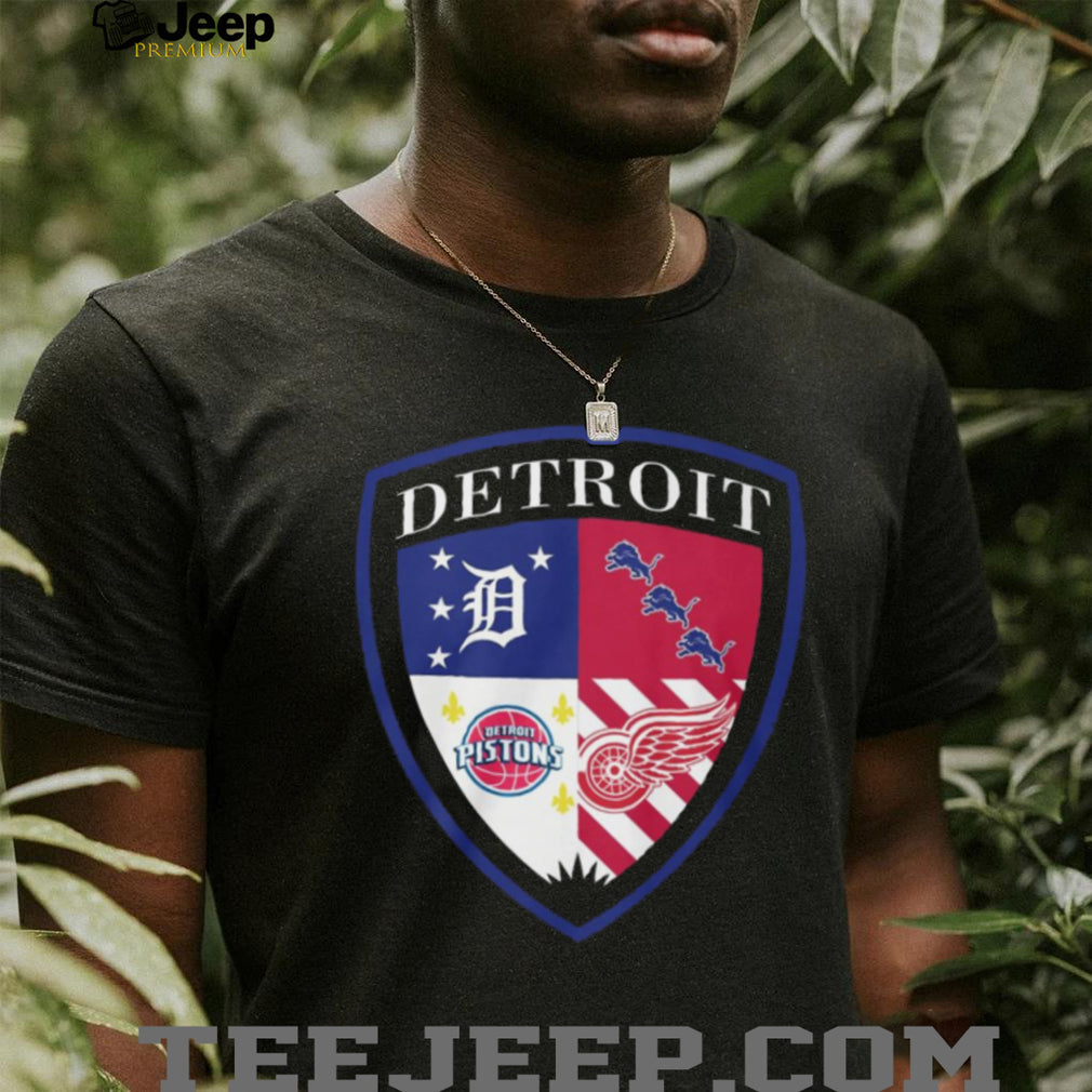 Detroit Sports Teams Shield Tigers Lions Pistons Red Wings Crest T Shirt