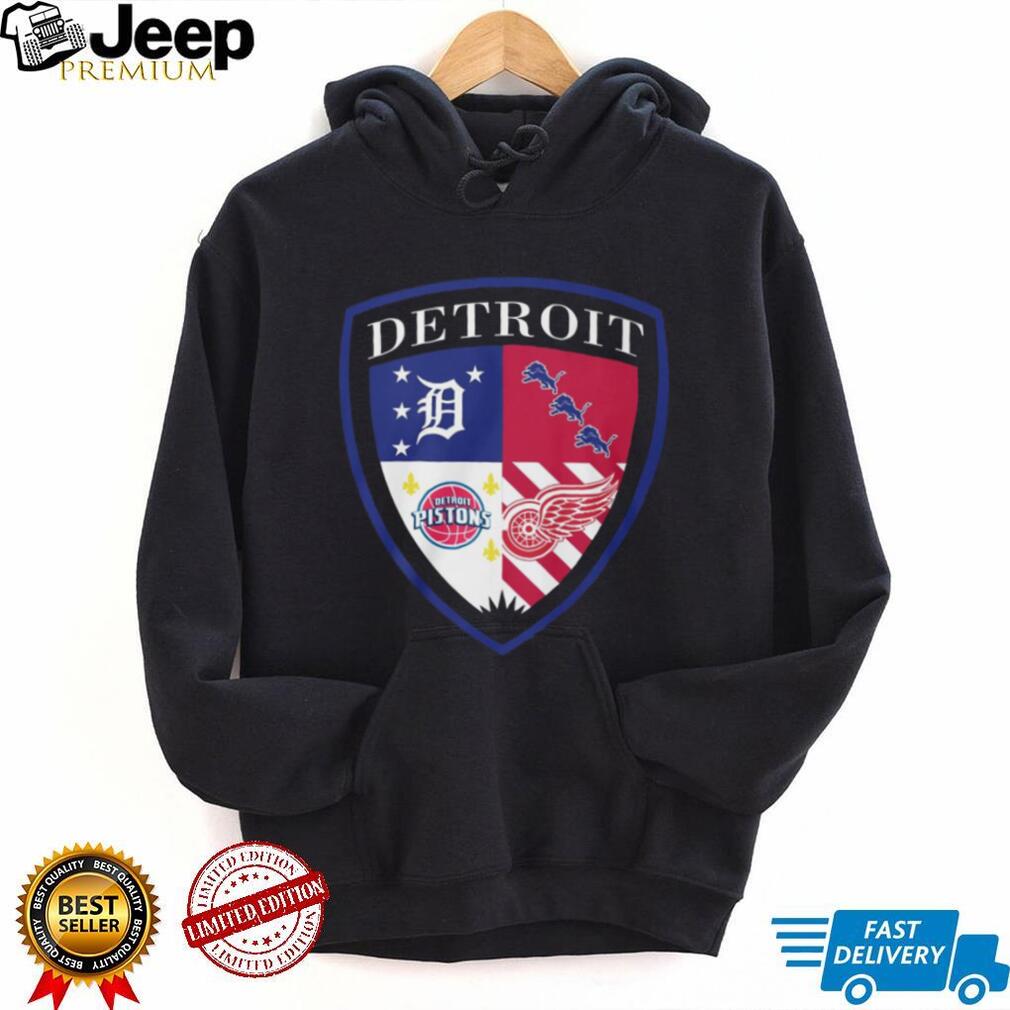 Detroit Sports Teams Shield Tigers Lions Pistons Red Wings Crest T Shirt