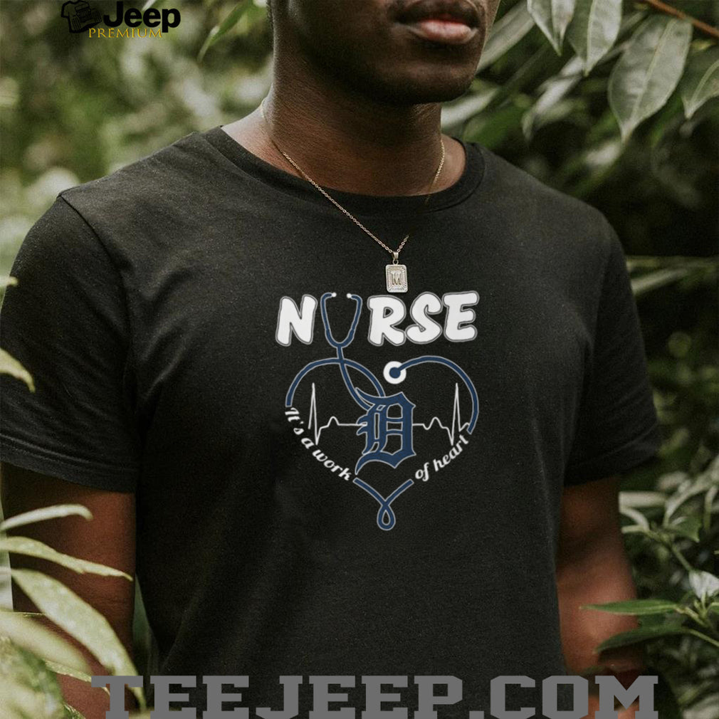 Detroit Tigers Nurse Work Of Heart Stethoscope Heartbeat Blue Logo T Shirt