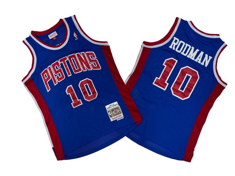 Detroit Pistons #10 Dennis Rodman Pistons 10 Colorful Blue 88-89 Season Mitchell Retro Jersey --. Rodman Style 1
