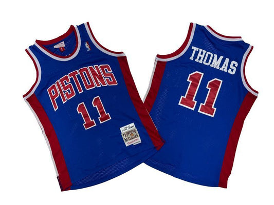 Detroit Pistons #11 Isiah Thomas Pistons 11 Colorful Blue 88-89 Season Mitchell Retro Jersey Style 1