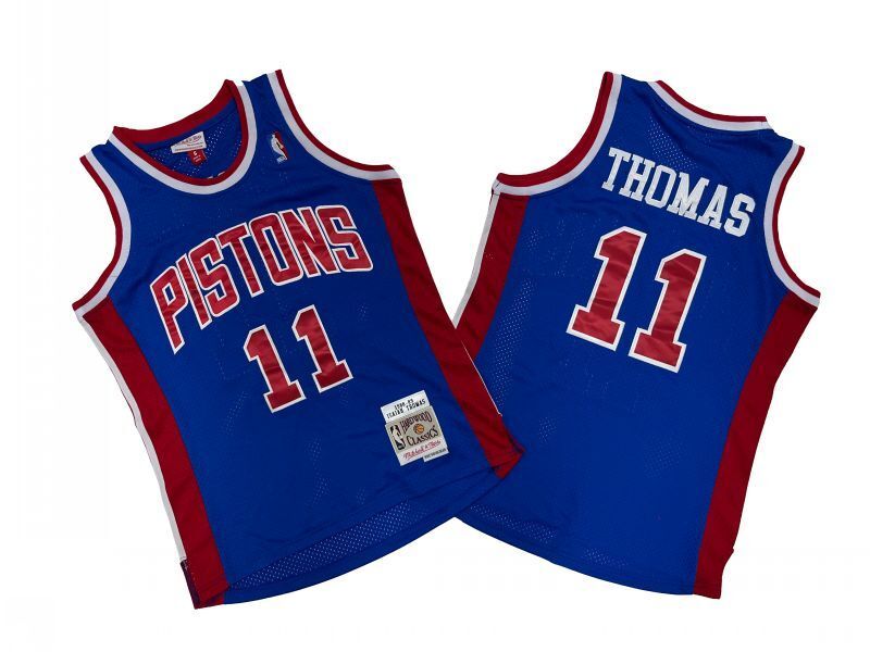 Detroit Pistons #11 Isiah Thomas Pistons 11 Colorful Blue 88-89 Season Mitchell Retro Jersey Style 2