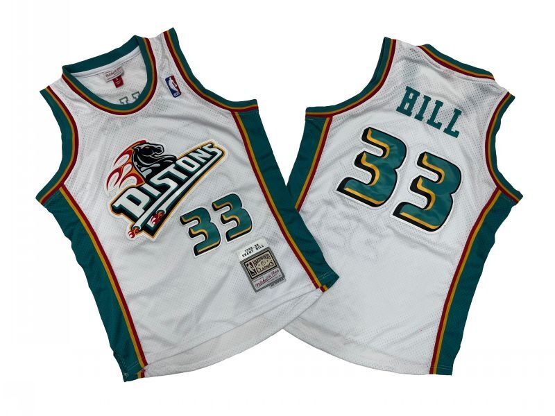 Detroit Pistons #33 Grant Hill Pistons 33 # White 98-9 Season Mitchell Retro Jersey --. Hill Style 2