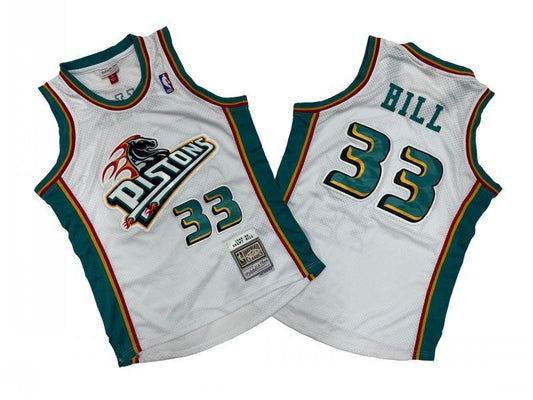 Detroit Pistons #33 Grant Hill Pistons 33 # White 98-9 Season Mitchell Retro Jersey --. Hill Style 2