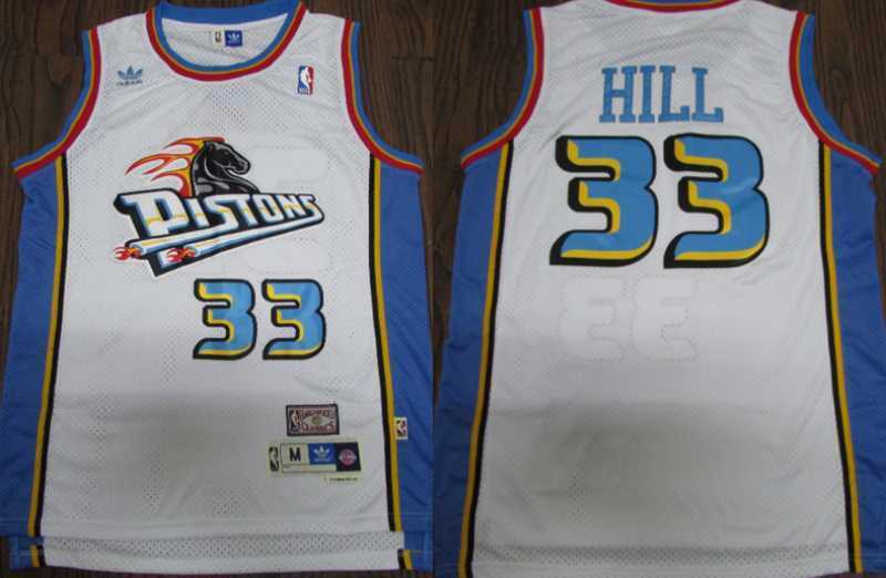 Detroit Pistons #33 Grant Hill Pistons · Hill Retro White Premium Mesh