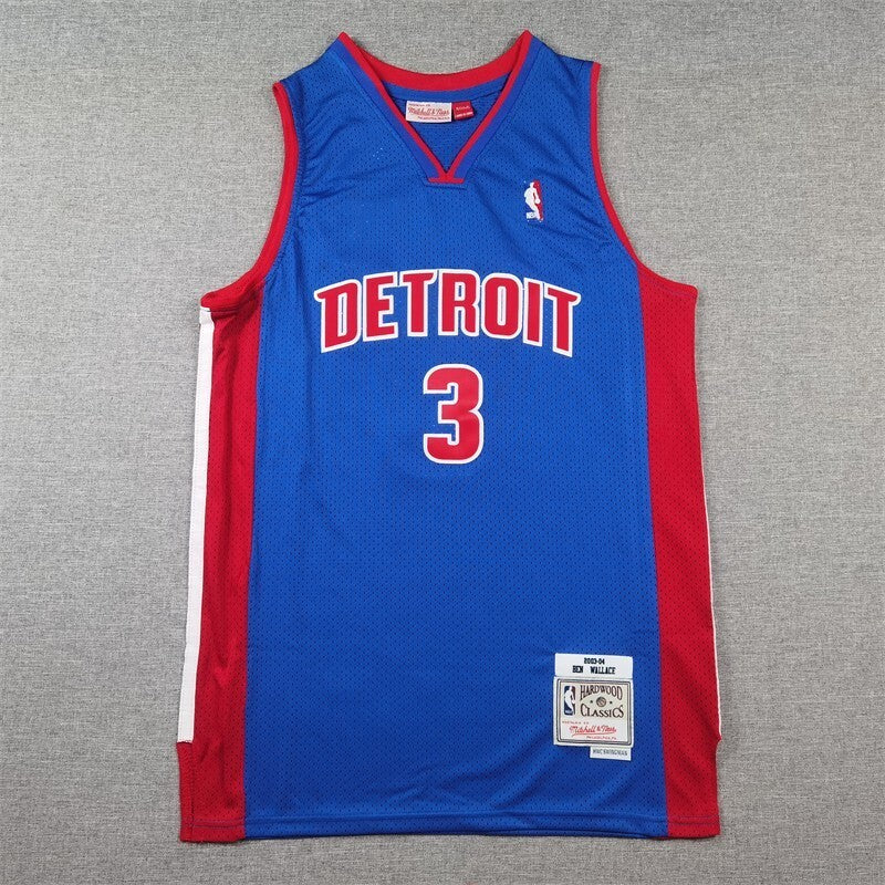 Detroit Pistons #3 Ben Wallace Pistons 3 Retro Blue s-xxl Style 2