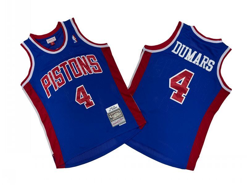 Detroit Pistons #4 Joe Dumars Pistons 4 Colorful Blue 88-89 Season Mitchell Retro Jersey Style 2