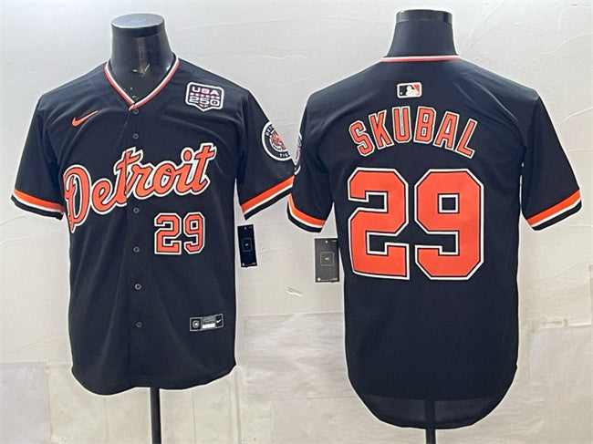 Detroit Tigers #29 Tarik Skubal Navy 2026 Alternate USA 250' Patch Vapor Premier Limited
