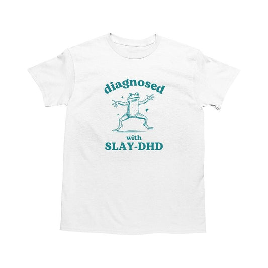 Diagnosed With Slay-DHD, Funny ADHD Shirt, Frog T Shirt, Dumb Y2k Shirt, Stupid Vintage Shirt, Mental Health Cartoon Tee, Silly Meme Shirt, Perfect gift, Clothing Gift, gift for her, gift for women, birthday gift