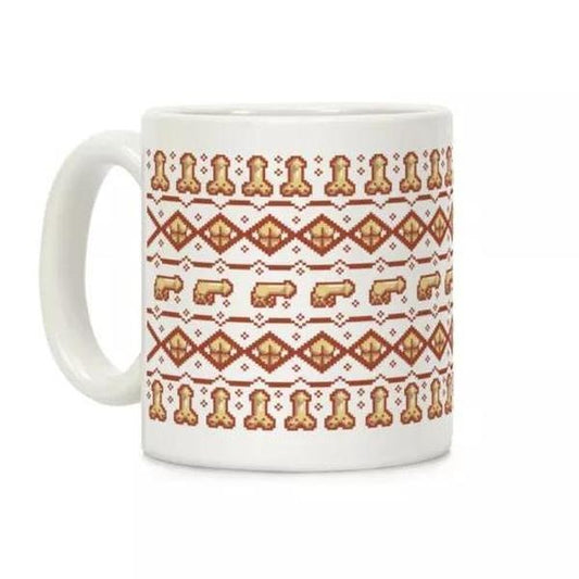 Dicks And Butts Ugly Sweater Pattern Coffee Mug 11Oz, 15Oz, Funny Coffee Mug, Graphic Tees, Funny Coffee Mug Gift