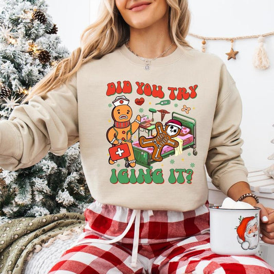 Did You Try Icing It Nurse Christmas Sweatshirt Funny Gingerbread Nurse T-shirt Trauma Emergency Christmas Tee Peds Nurse Xmas Hoodie