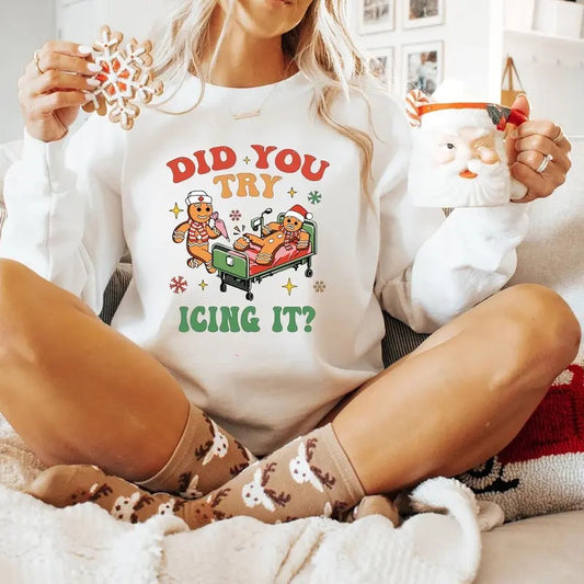 Did You Try Icing It Sweatshirt, School Nurse Christmas Sweater, Nurse Shirt, Funny Cookies Xmas Shirt, Emergency Christmas Shirt, PICU Icu Nurse Christmas Gift Shirt