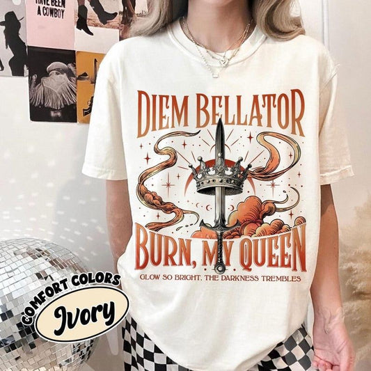 Diem Bellator Bookish Comfort Colors Shirt For Fan, Glow So Bright The Darkness Trembles T Shirt, Fantasy Sword Quote Tee, Bookish Gift
