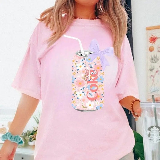 Diet Coke T Shirt, Floral Diet Coke  Cute  T Shirt, Floral Diet Coke Gift, Floral Diet Coke T Shirt,  Floral Diet Coke Bow Crewneck,  Diet Coke Cute Baby Pink Bow Shirt Womenswear