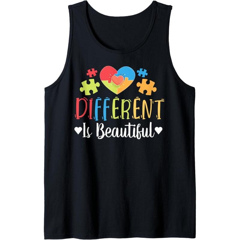 Different Is Beautiful - Autism Support Autistic Heart Gift Tank Top MADE IN USA