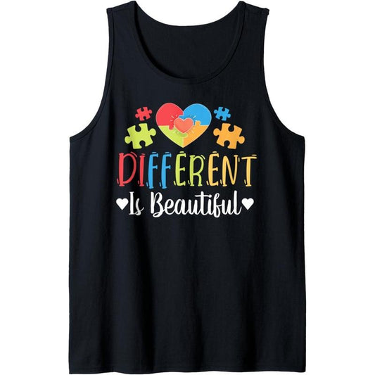 Different Is Beautiful - Autism Support Autistic Heart Gift Tank Top MADE IN USA