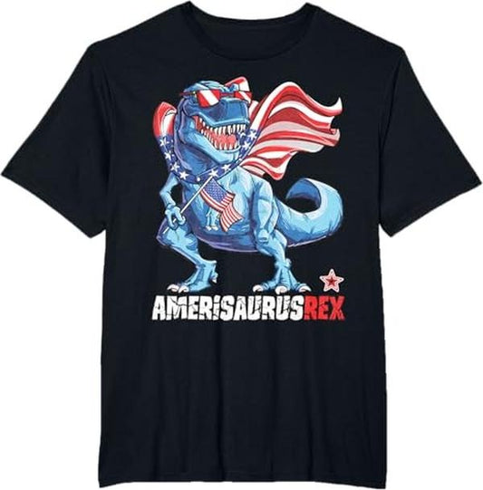 Dinosaur 4th of July Men Amerisaurus T Rex Funny T-Shirt - Casual Basic Smooth apparel Cotton Menswear