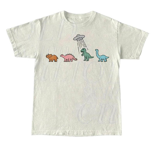 Dinosaur UFO Retro T-Shirt, Dinosaur Vintage Style Shirt, Unisex Funny Dino T Shirt, 90s Minimalistic Graphic Tee, Fun Dinosaur Gifts