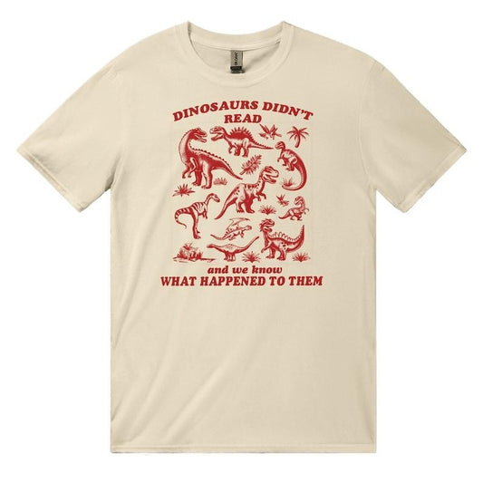 Dinosaurs Did Not Read Retro T-Shirt, Dino Graphic T-shirt, Book Lovers 90s Shirt, Vintage Animal Unisex Tee, Reading Gifts, Stone Age
