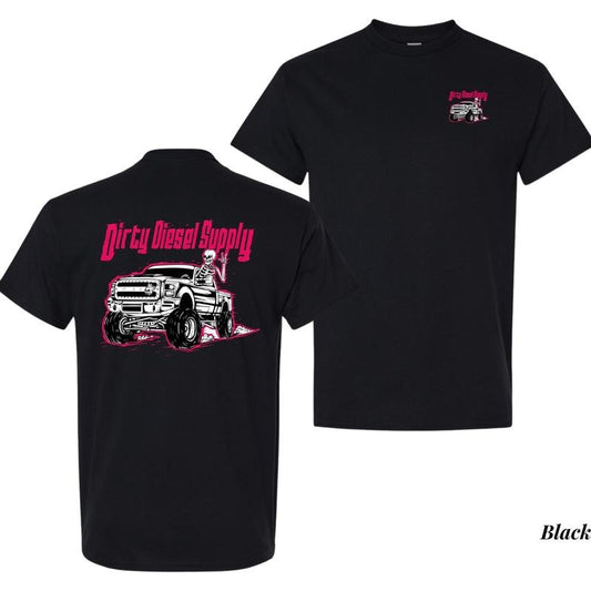 Dirty Diessel Supply Tee, Pink Diesel Truck and Skeleton T-shirt, Stylish Car Merch for Automotive Enthusiasts