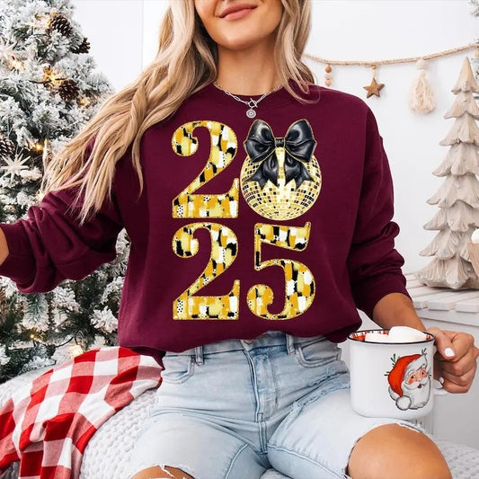 Disco Ball Coquette 2025 , Coquette Sweatshirt, Happy New Year Sweatshirt, Disco Ball , Coquette Bow , New Year Gift